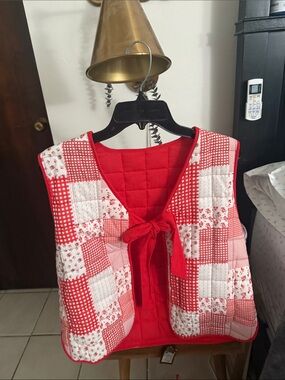 Quilted Red Patchwork Tie-Front Vest